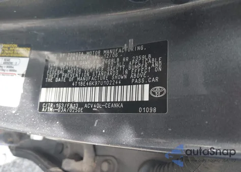 2007 Toyota Camry Le из США, поврежденный, VIN 4T1BE46K97U102244